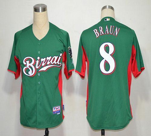 Brewers #8 Ryan Braun Green Birrai Cool Base Stitched MLB Jersey - Click Image to Close